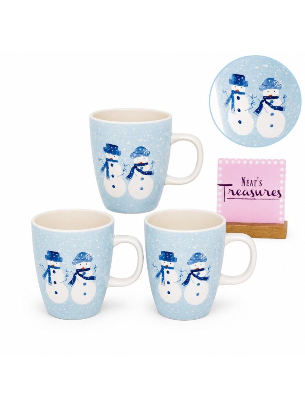 Home Target WINTER FROST Hand Painted Snowman Blue Soup 14oz Cups Mugs Set of 3